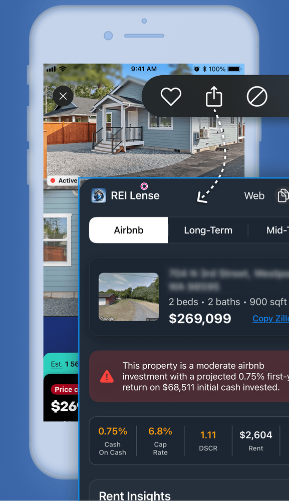 REI Lense for iOS — See Investment Metrics Inside Your Favorite Real-Estate Apps: Zillow, Redfin, Realtor, and Maps!